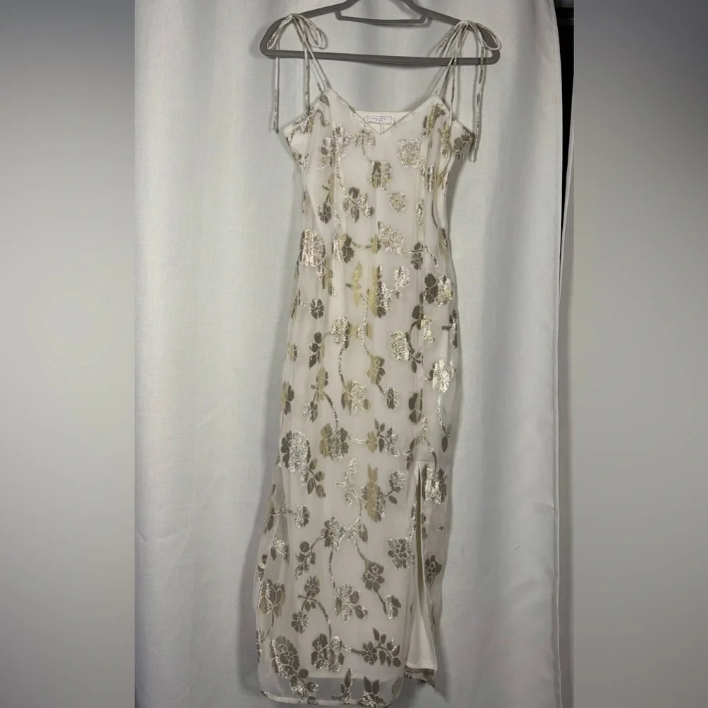 Sage The Label Afterglow Lurex Metallic Midi Dress in White Champagne Small - Picture 7 of 15